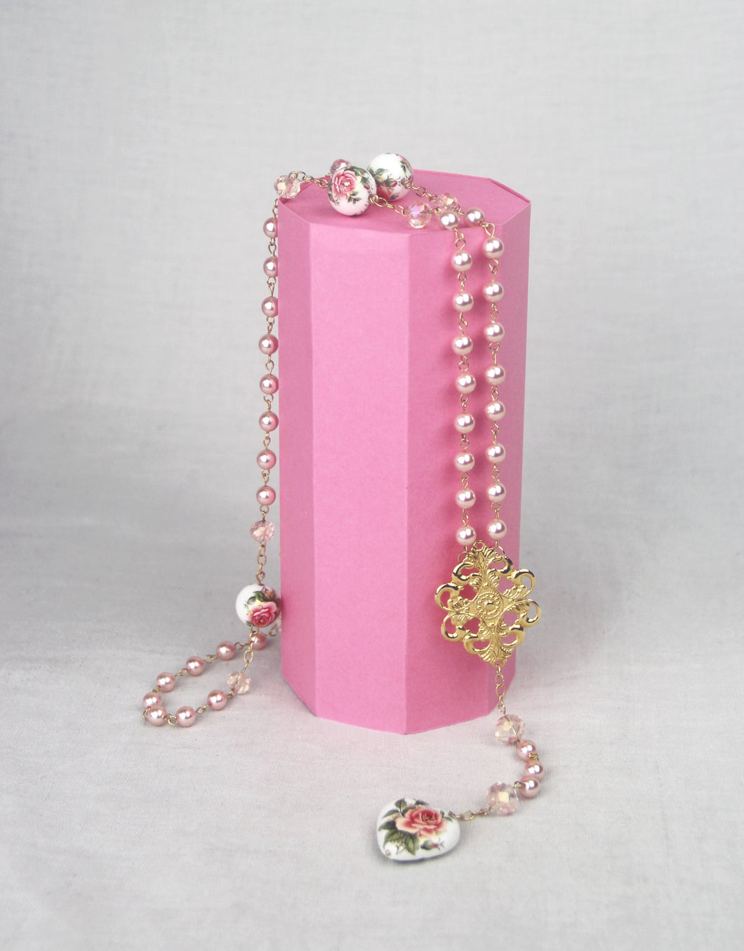 Rosa Necklace- Pink Pearl/White