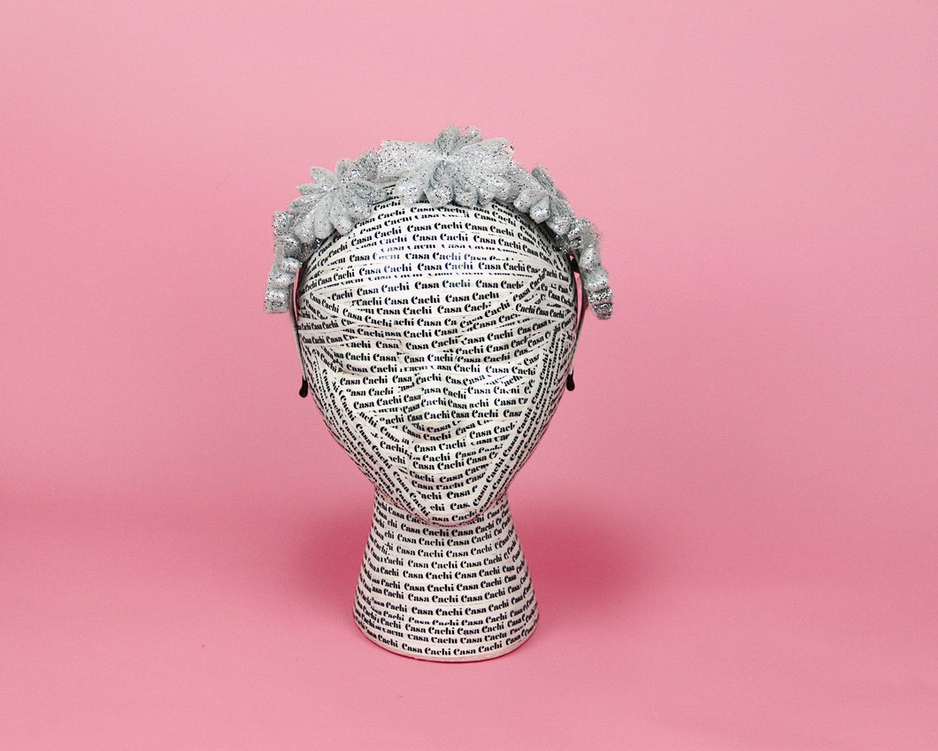 Glitter Flower Headband - Silver