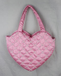 Ivory Blooms Heart Tote- Pink